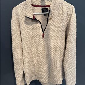 J. Crew Cream Quilted Quarter-Zip Sweater with Red Trim
